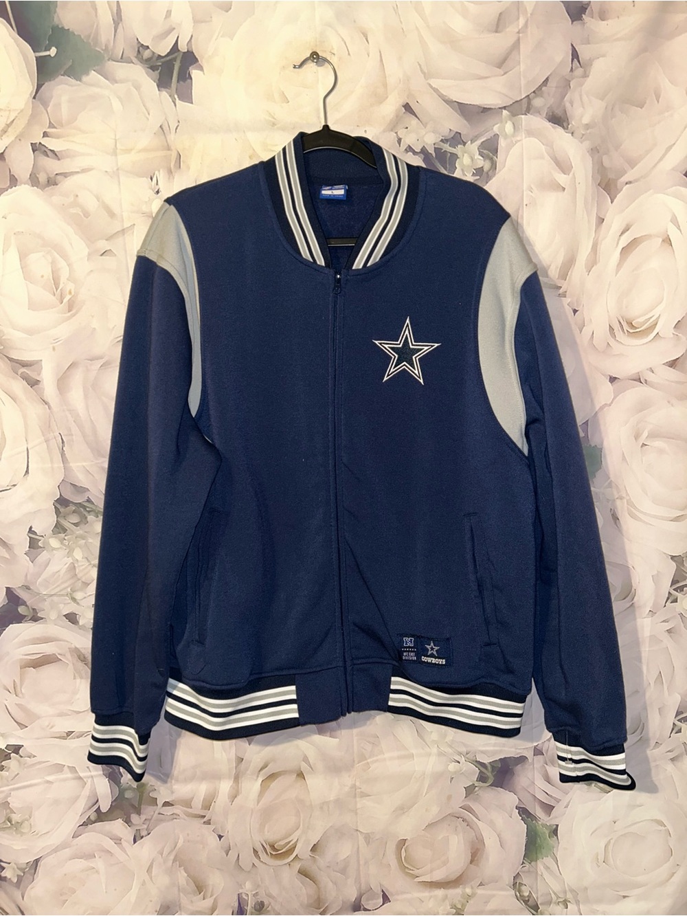 NFL Dallas Cowboys Mens Full Zip Bomber Jacket Navy Blue Size Large Ultra Game
